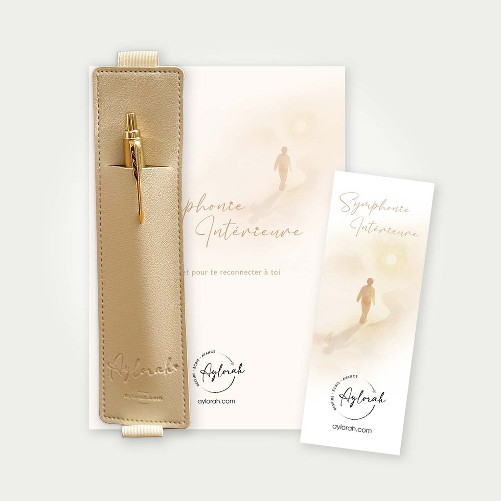 Rituel Signature Aylorah – carnet 90 jours, marque-page et porte-stylo beige