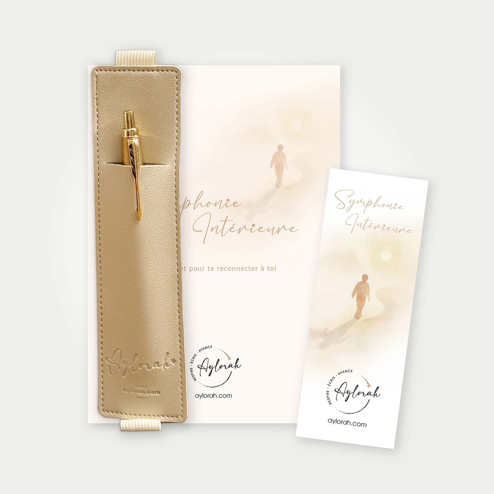 Rituel Signature Aylorah – carnet 90 jours, marque-page et porte-stylo beige
